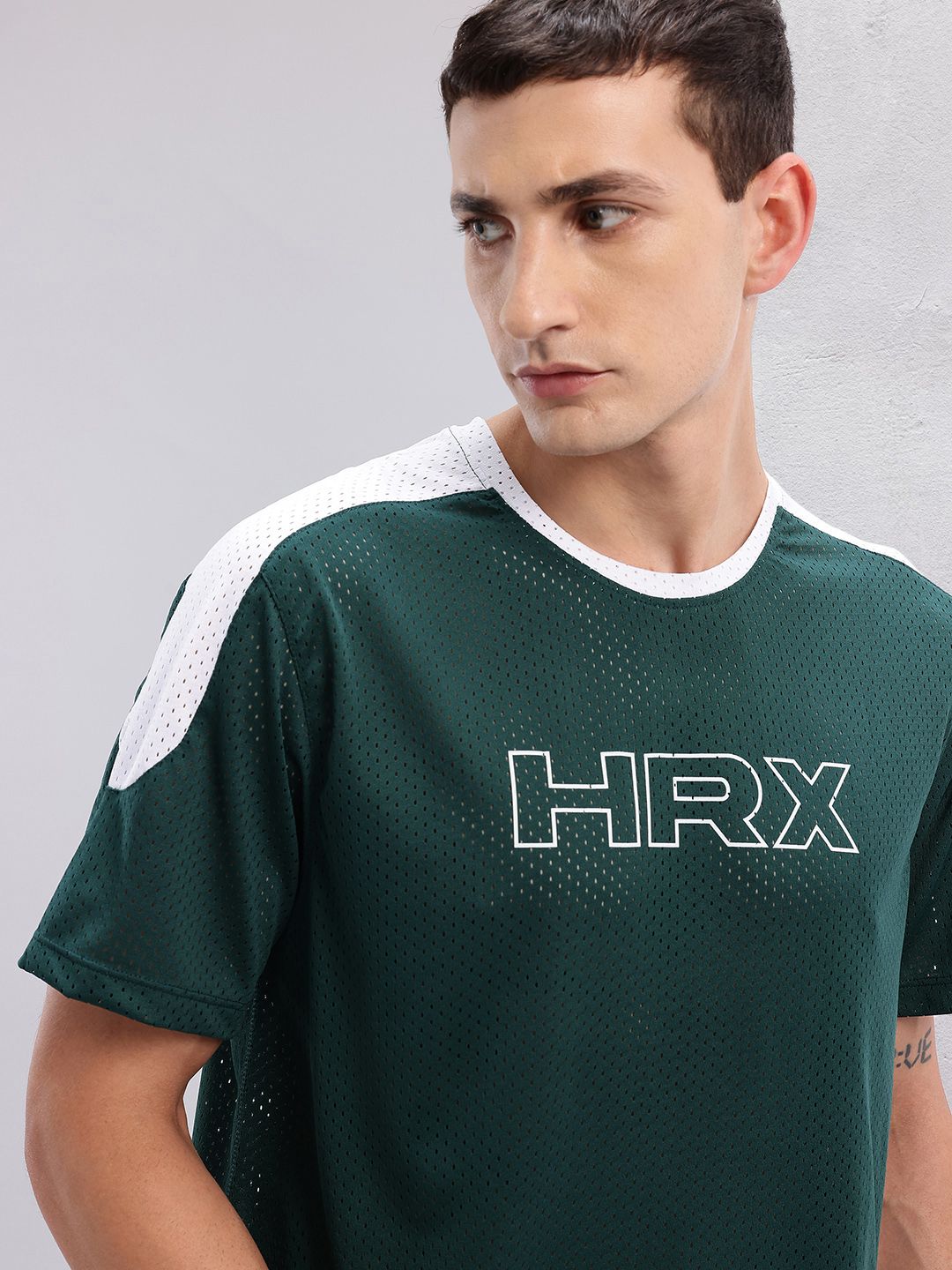 HRX by Hrithik Roshan Brand Logo Print Perforated Training T-shirt