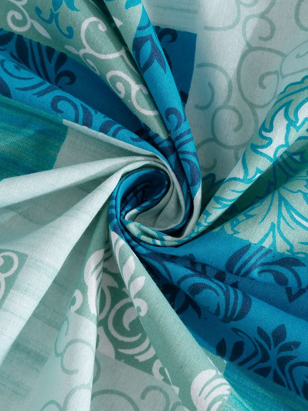 KLOTTHE Blue Geometric Cotton 400 TC Super King Bedsheet With 2 Pillow Covers