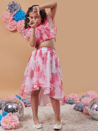 pspeaches Girls Floral Printed Crop Top With Skirt