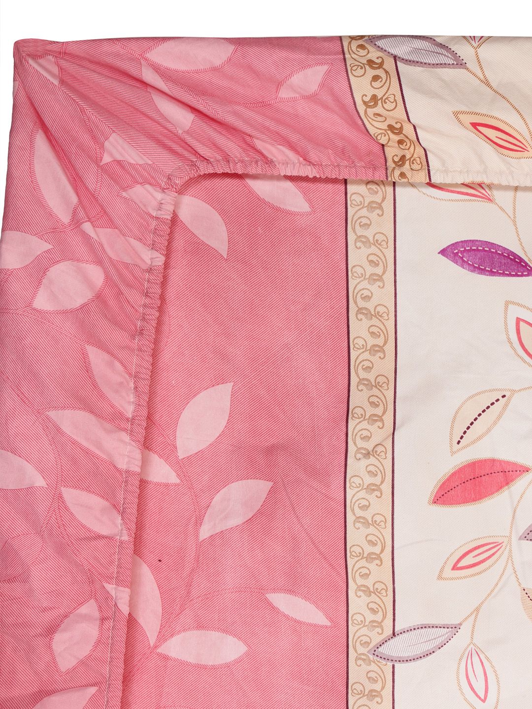 KLOTTHE Pink & Cream Floral 300 TC Fitted Super King Double Bedsheet with 2 Pillow Covers