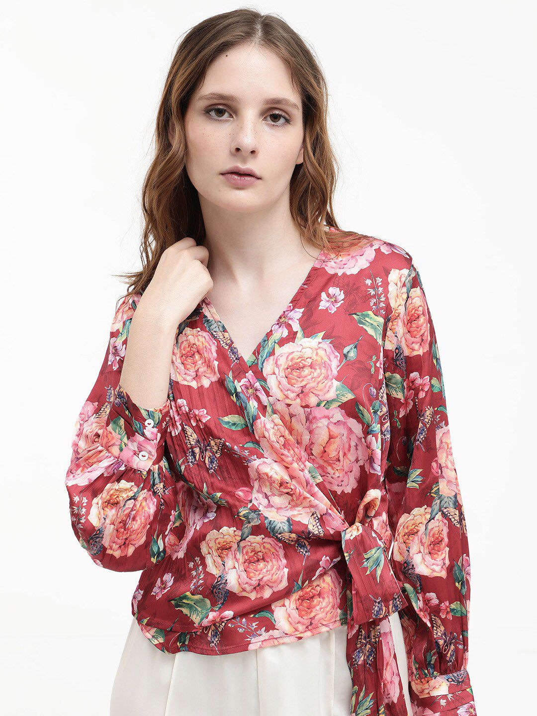 RAREISM Lonna Floral Print V-Neck Wrap Top