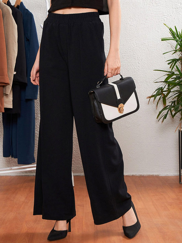 SASSAFRAS worklyf Women High-Rise Straight Fit Easy Wash Parallel Trousers