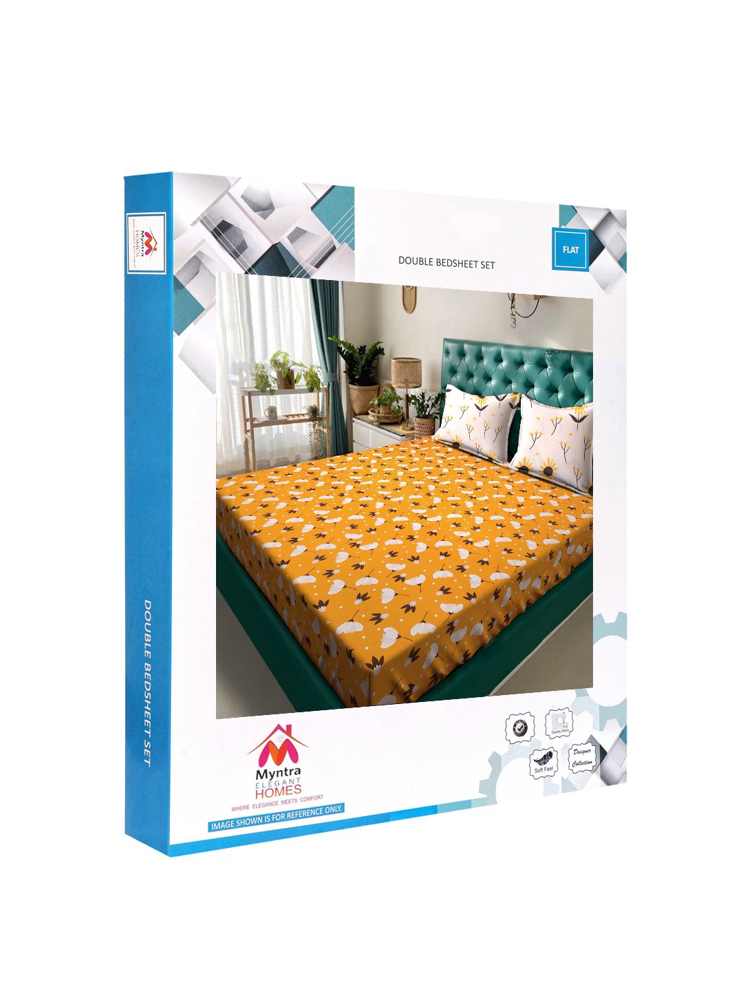Myntra Elegant Homes Yellow & White Floral 300 TC King Bedsheet with 2 Pillow Covers