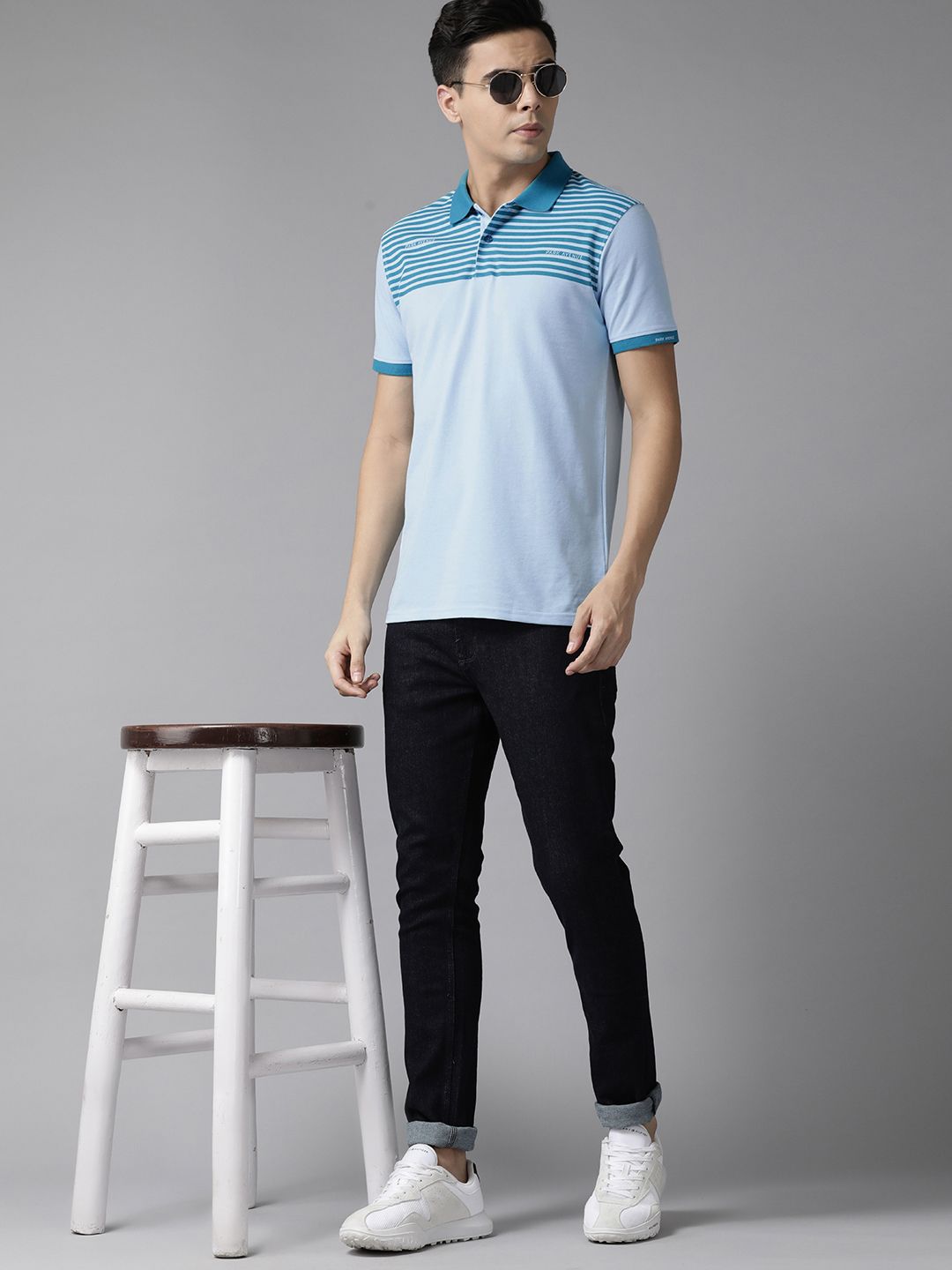 Park Avenue Men Striped Polo Collar Slim Fit T-shirt