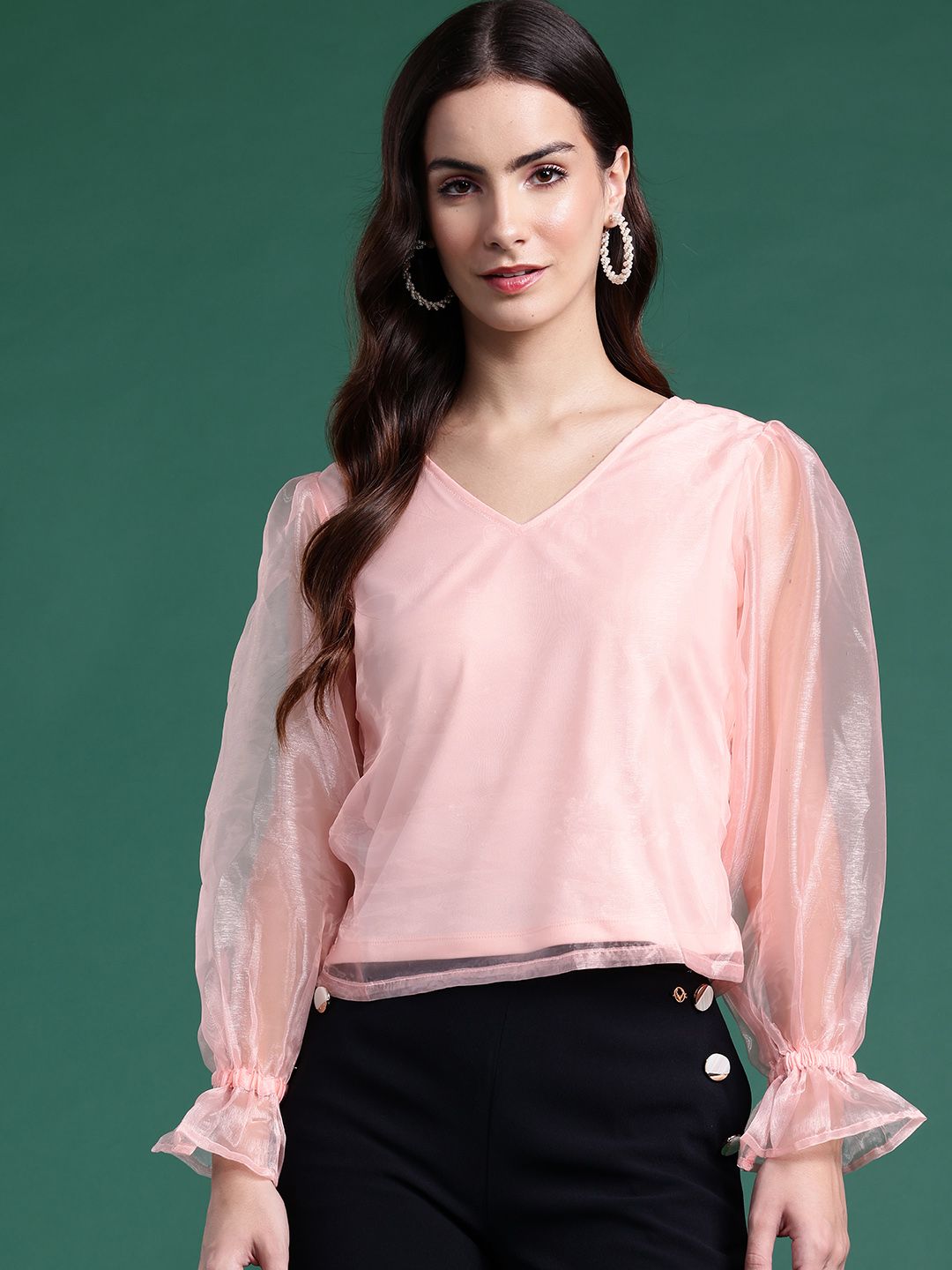 DressBerry Puff Sleeve Net Top