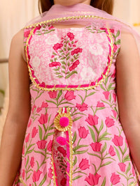pspeaches Girls Floral Printed Gotta Patti Pure Cotton Kurta With Sharara & Dupatta