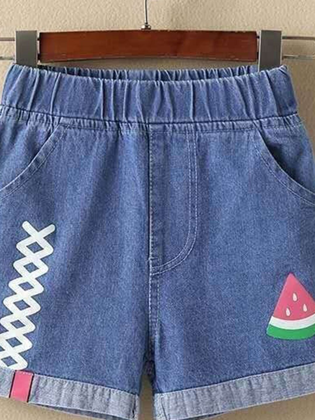 YK Girl Printed Mid-Rise Regular Fit Denim Shorts