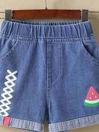 YK Girl Printed Mid-Rise Regular Fit Denim Shorts