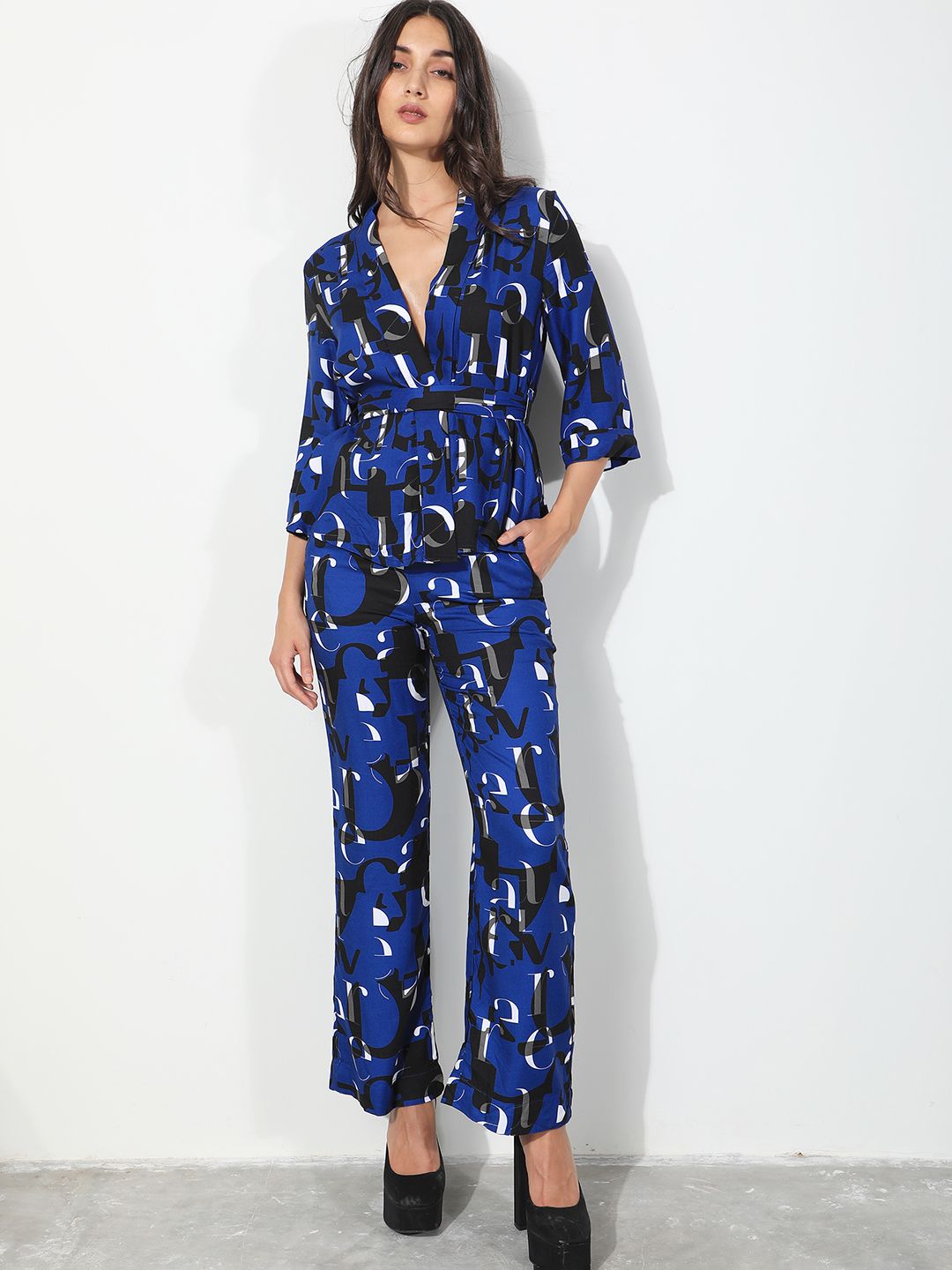 RAREISM Women Typography Printed Slim Fit High-Rise Cotton Parallel Trousers