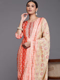 Libas Women Red Yoke Design Sequinned Kurta with Trousers & With Dupatta