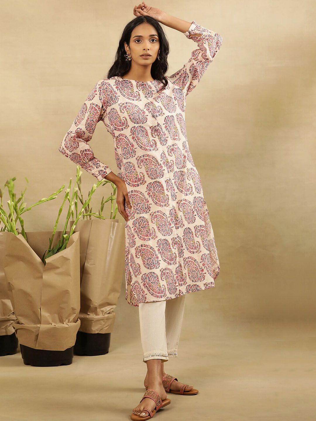 W Ethnic Motifs Printed A-Line Cotton Kurta