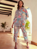 Athena Women Printed Shirt Collar Neck Shirt With Trousers Co-Ords