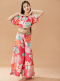 pspeaches Girls Floral Printed Pure Cotton Top with Palazzos