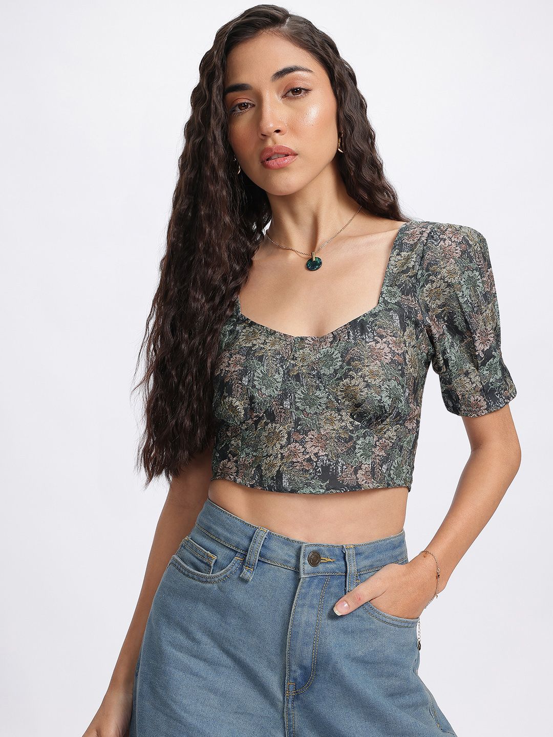DressBerry Mosaic Muse Smocked Crop Top