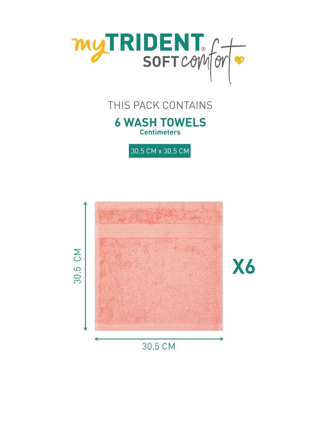 MYTRIDENT Peach 6 Pieces Cotton Soft Comfort 500 GSM Reversible Face Towel