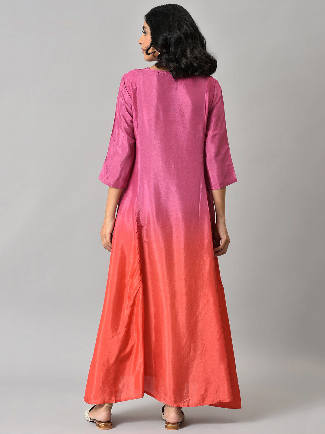 W Purple & Orange Tie and Dye Dyed Ethnic Maxi Dress