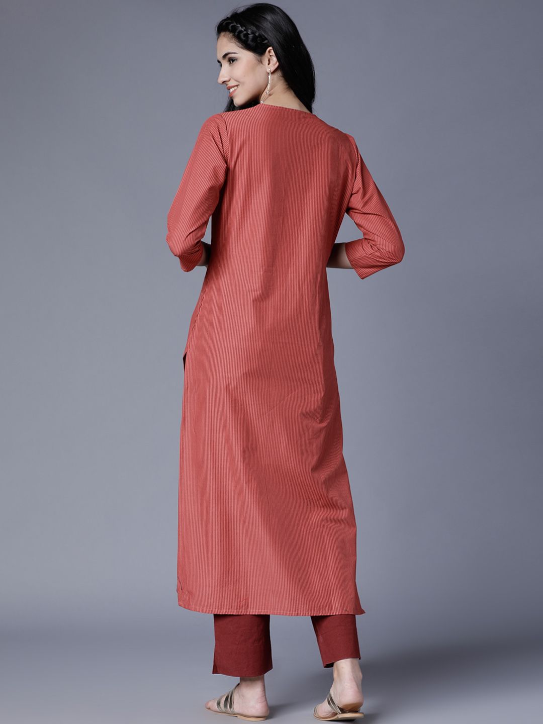 Vishudh Women Rust Striped Straight Kurta