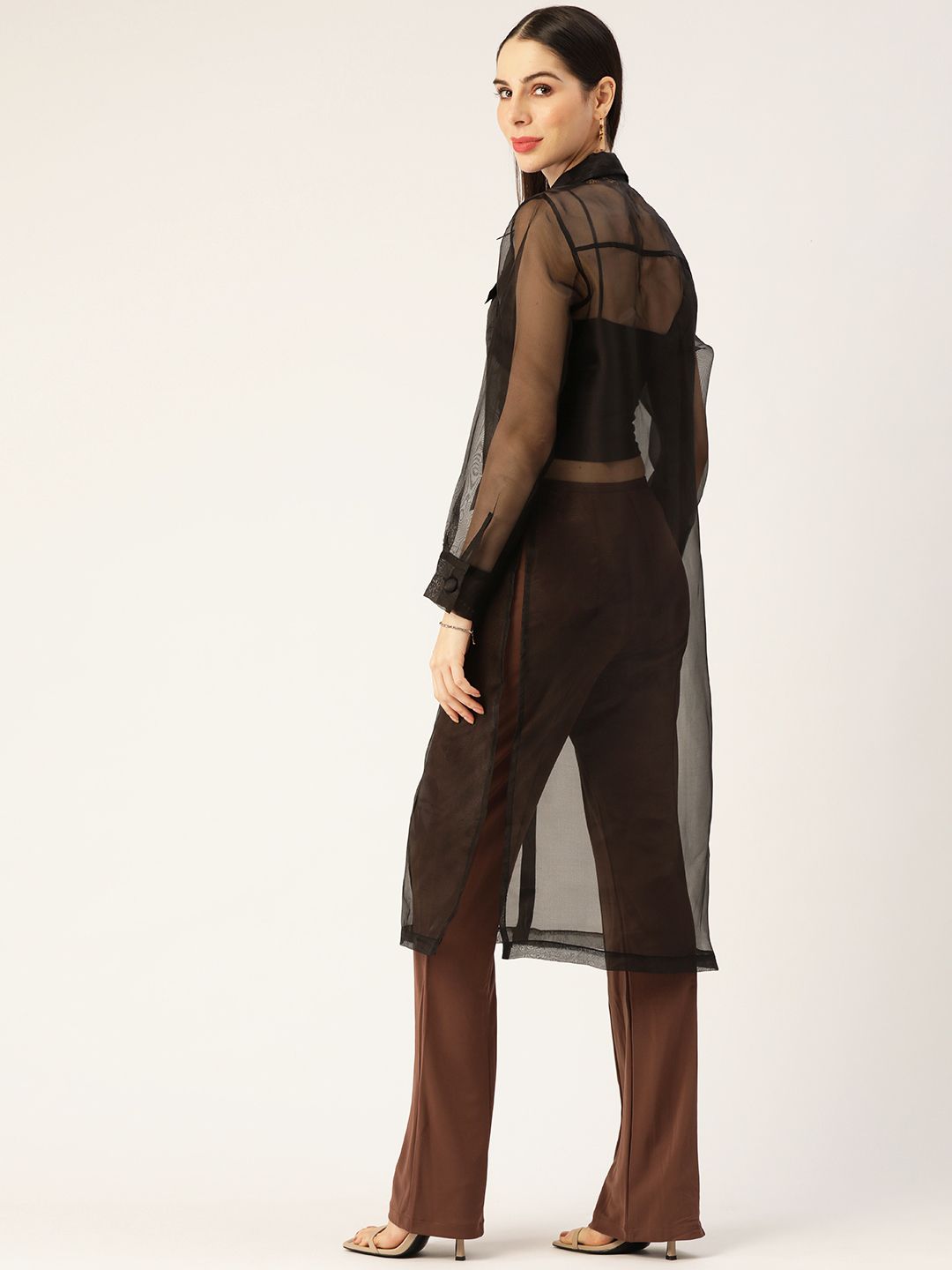 Antheaa Women Black Solid Sheer Kurta