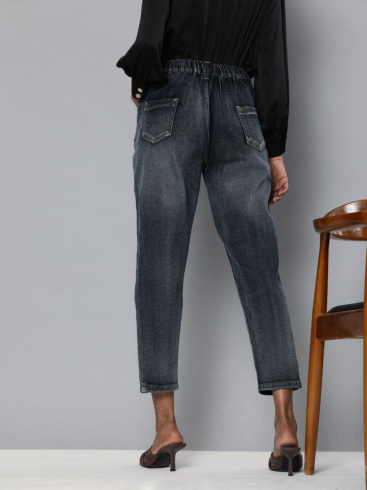 SASSAFRAS Women Navy Blue Regular Fit High-Rise Clean Look Cropped Jeans