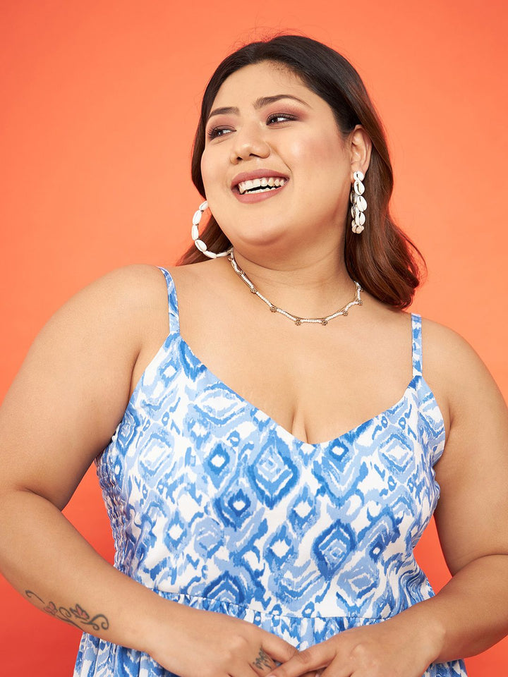 SASSAFRAS Curve Plus Size Abstract Printed Fit & Flare Dress