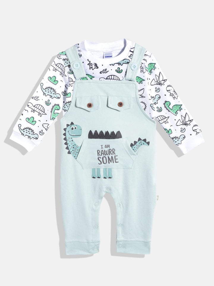 Moms Love Infant Boys Pure Cotton Printed Dungaree With T-Shirt