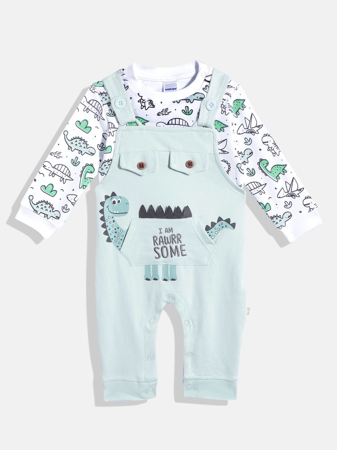 Moms Love Infant Boys Pure Cotton Printed Dungaree With T-Shirt