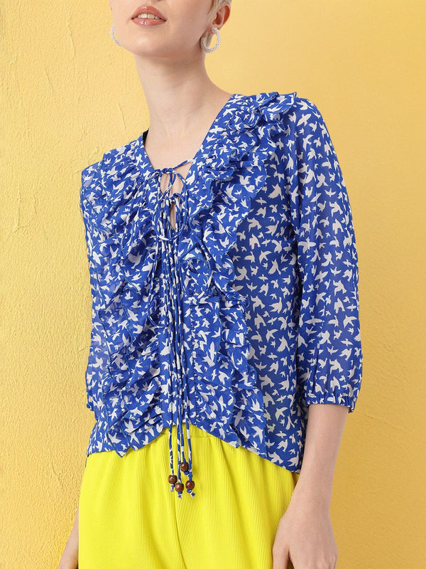 DressBerry Femi Cute Ruffle Delight Printed Perfection Top
