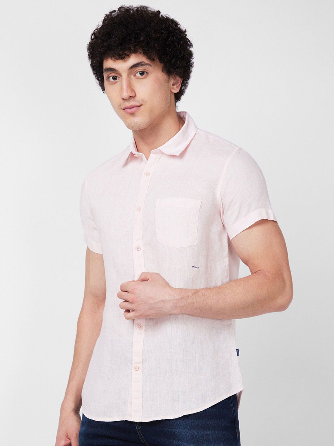 SPYKAR Spread Collar Linen Cotton Slim Fit Shirt
