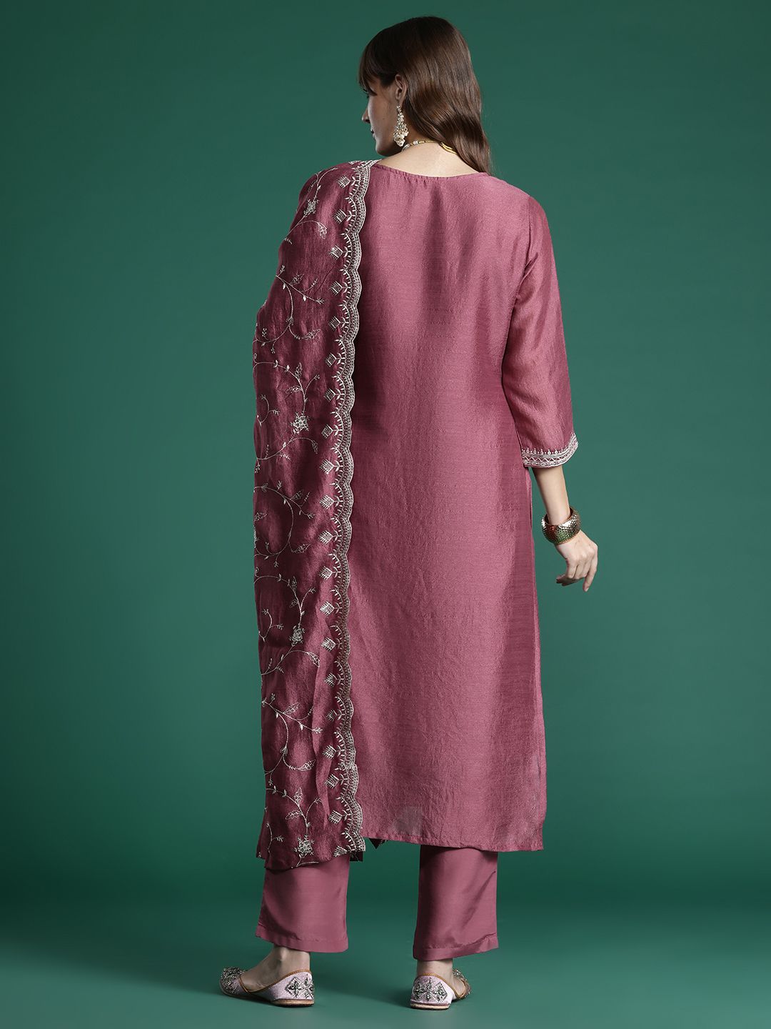 Indo Era Floral Embroidered Thread Work Kurta with Trousers & With Dupatta