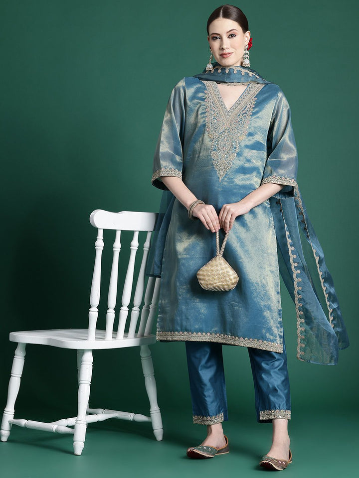 Indo Era Women Ethnic Motifs Embroidered Regular Kurta with Trousers & With Dupatta