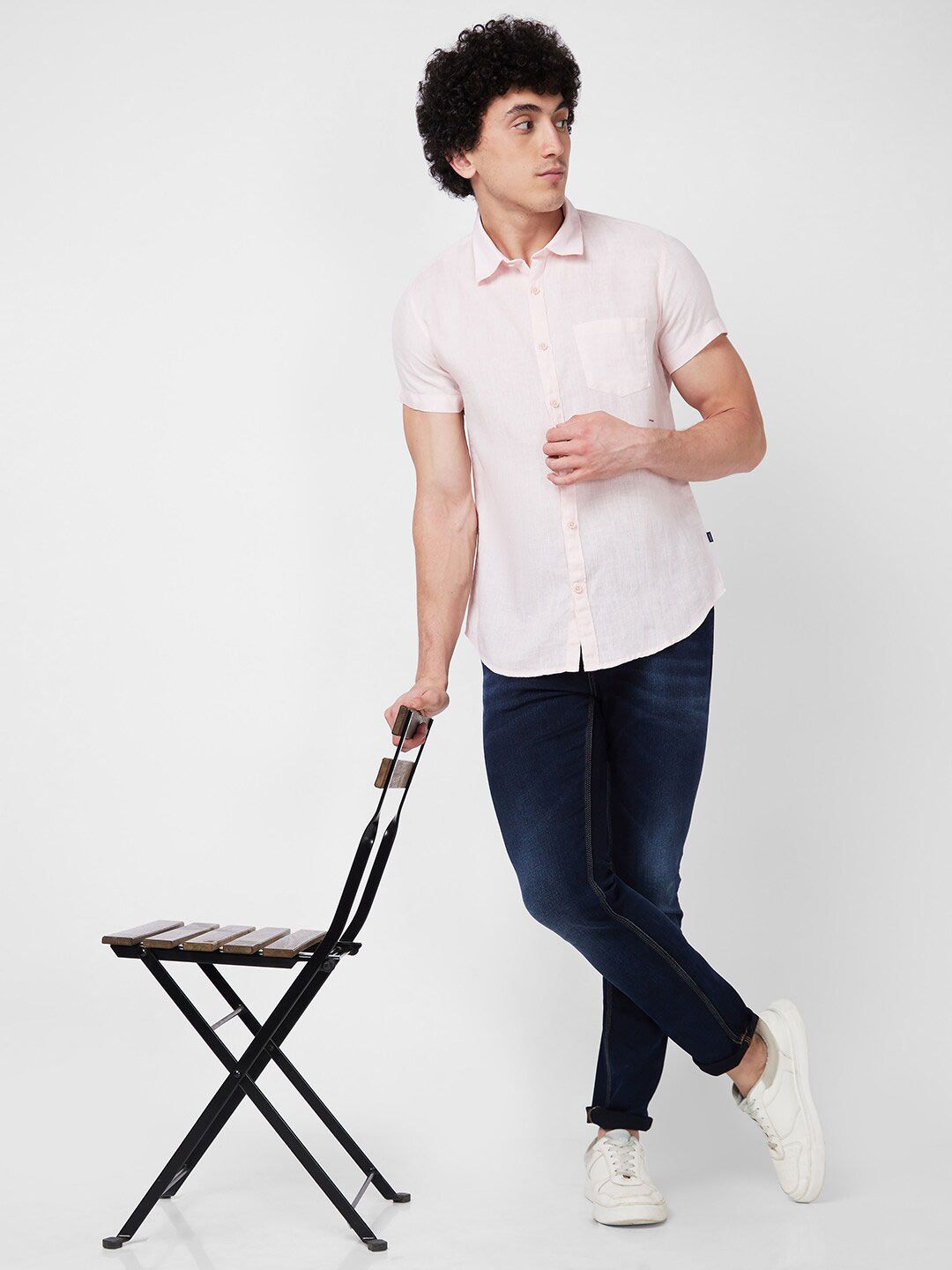 SPYKAR Spread Collar Linen Cotton Slim Fit Shirt