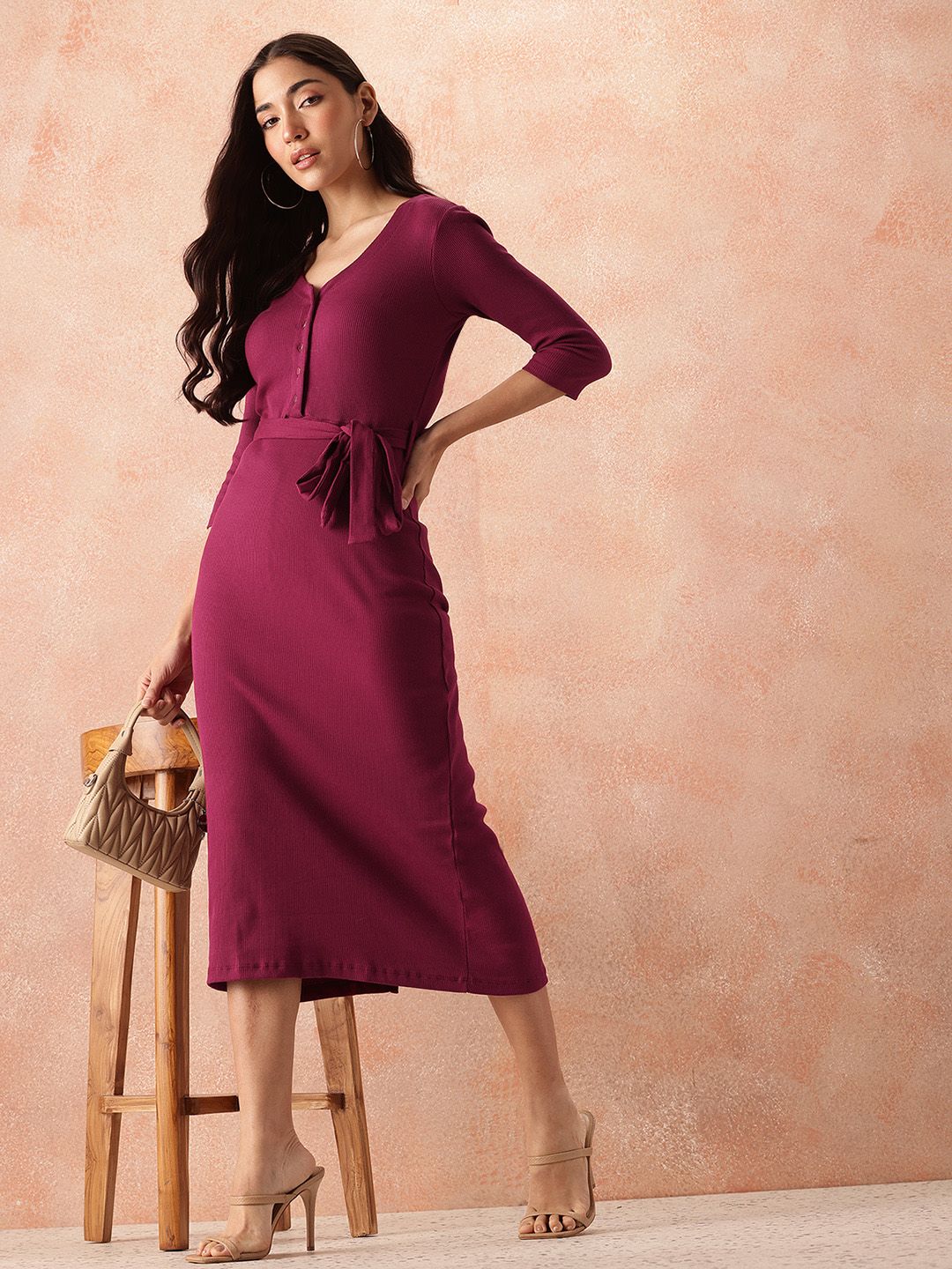 all about you Ribbed Wrap Style Dress Comes With a Belt
