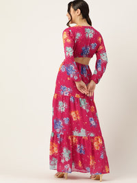 DressBerry Floral Print Cut-Outs Tiered Maxi Dress