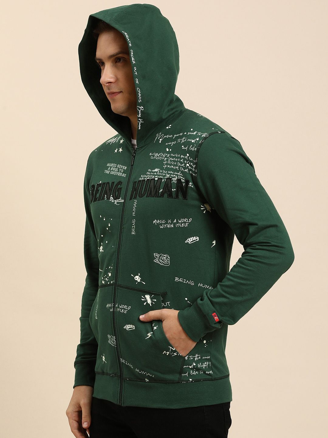 Being Human Men Graphic Printed Hooded Front-Open Sweatshirt