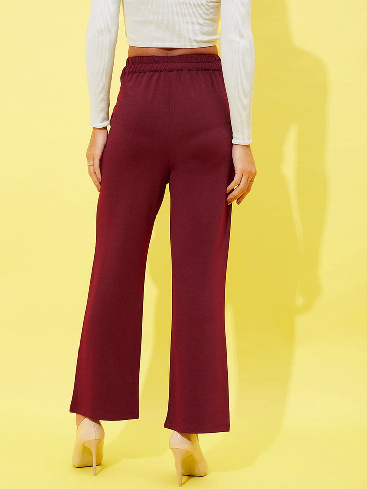 Athena Women Maroon Comfort High-Rise Plain Parallel Trousers