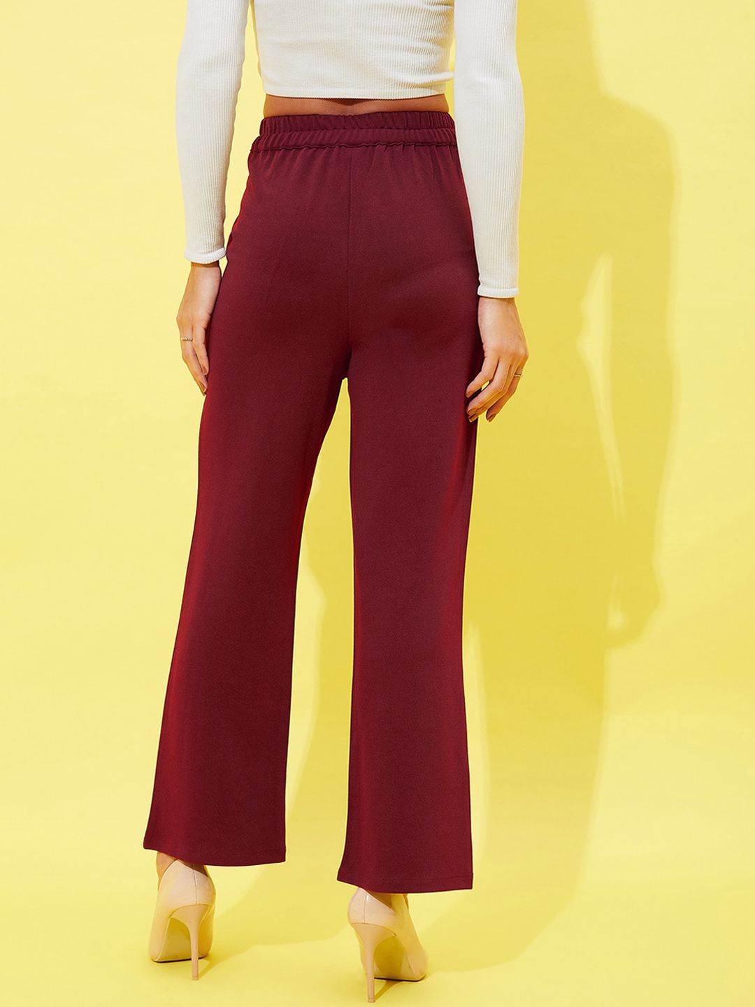 Athena Women Maroon Comfort High-Rise Plain Parallel Trousers