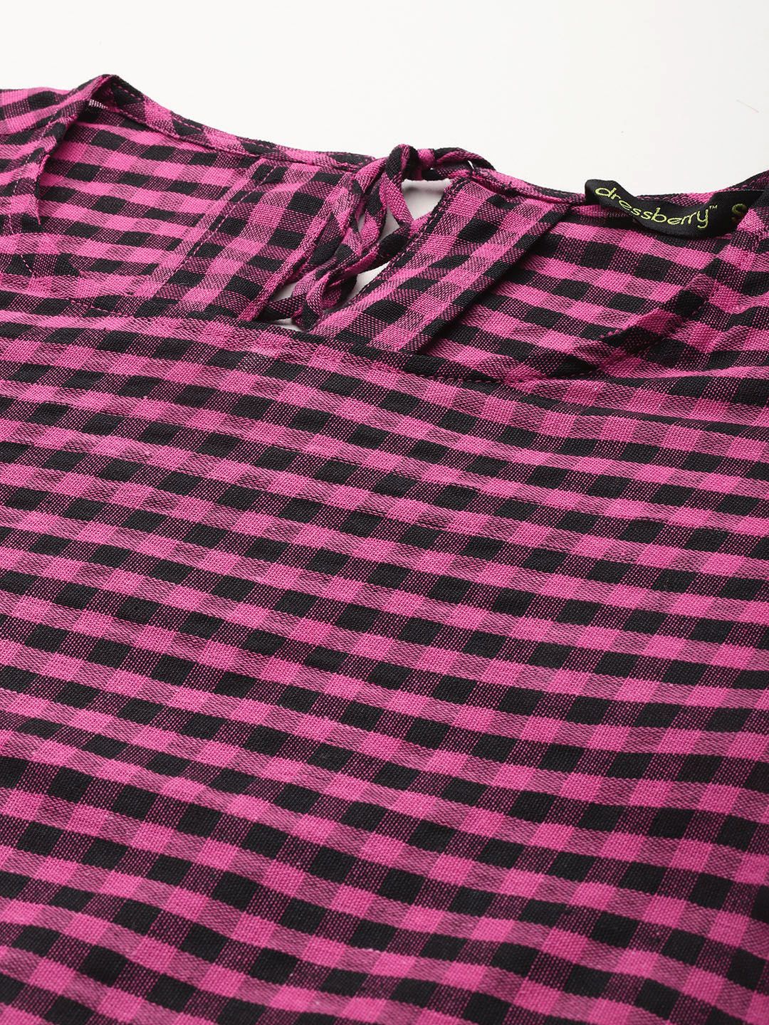 DressBerry Checked Bell Sleeves Top