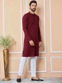 See Designs Ethnic Motifs Mandarin Collar Long Sleeves Pure Cotton Straight Kurta