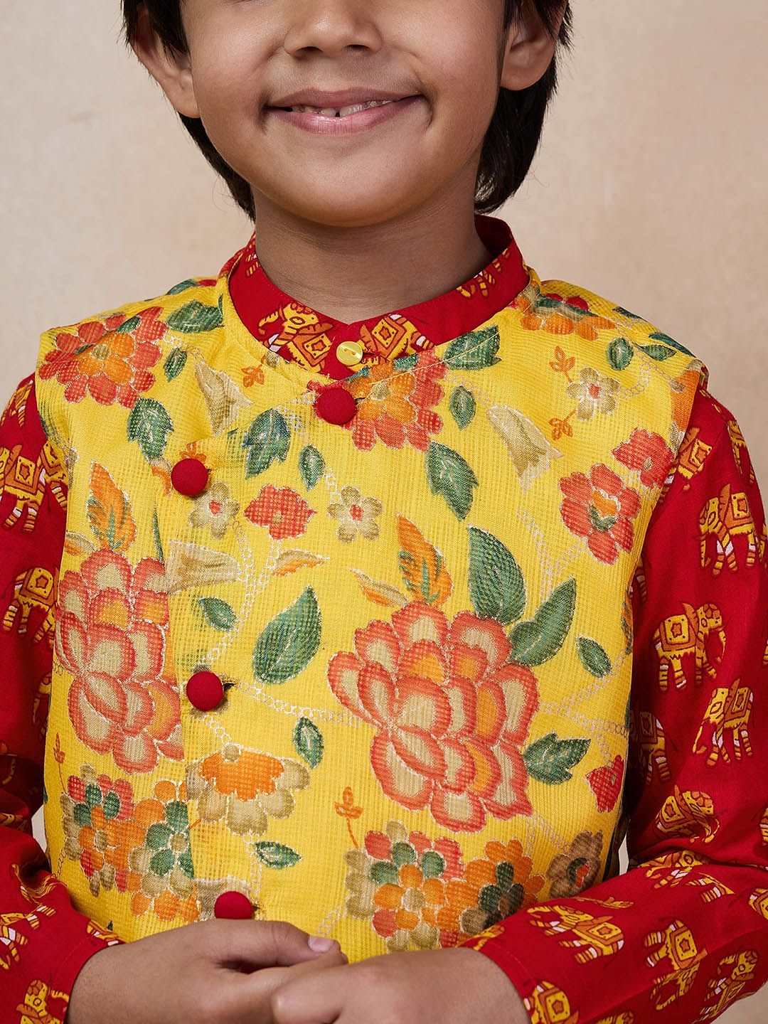 pspeaches Boys Mandarin collar Animal Printed Regular Kurta with Pyjamas