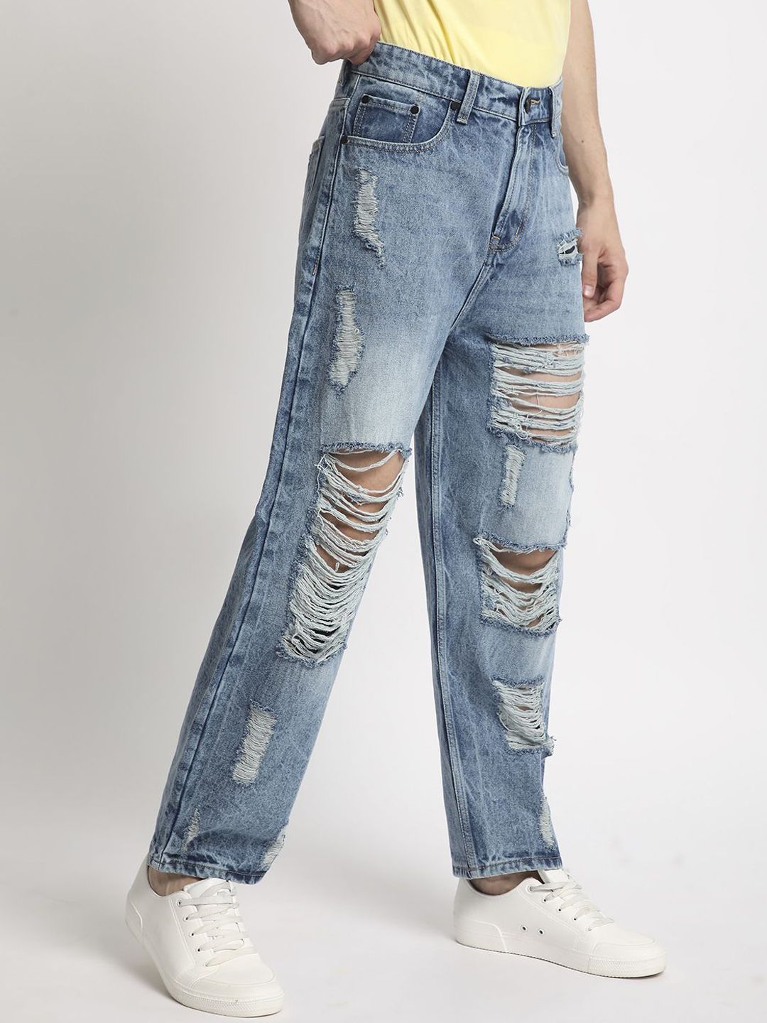 Bene Kleed Men Highly Distressed Heavy Fade Baggy Jeans