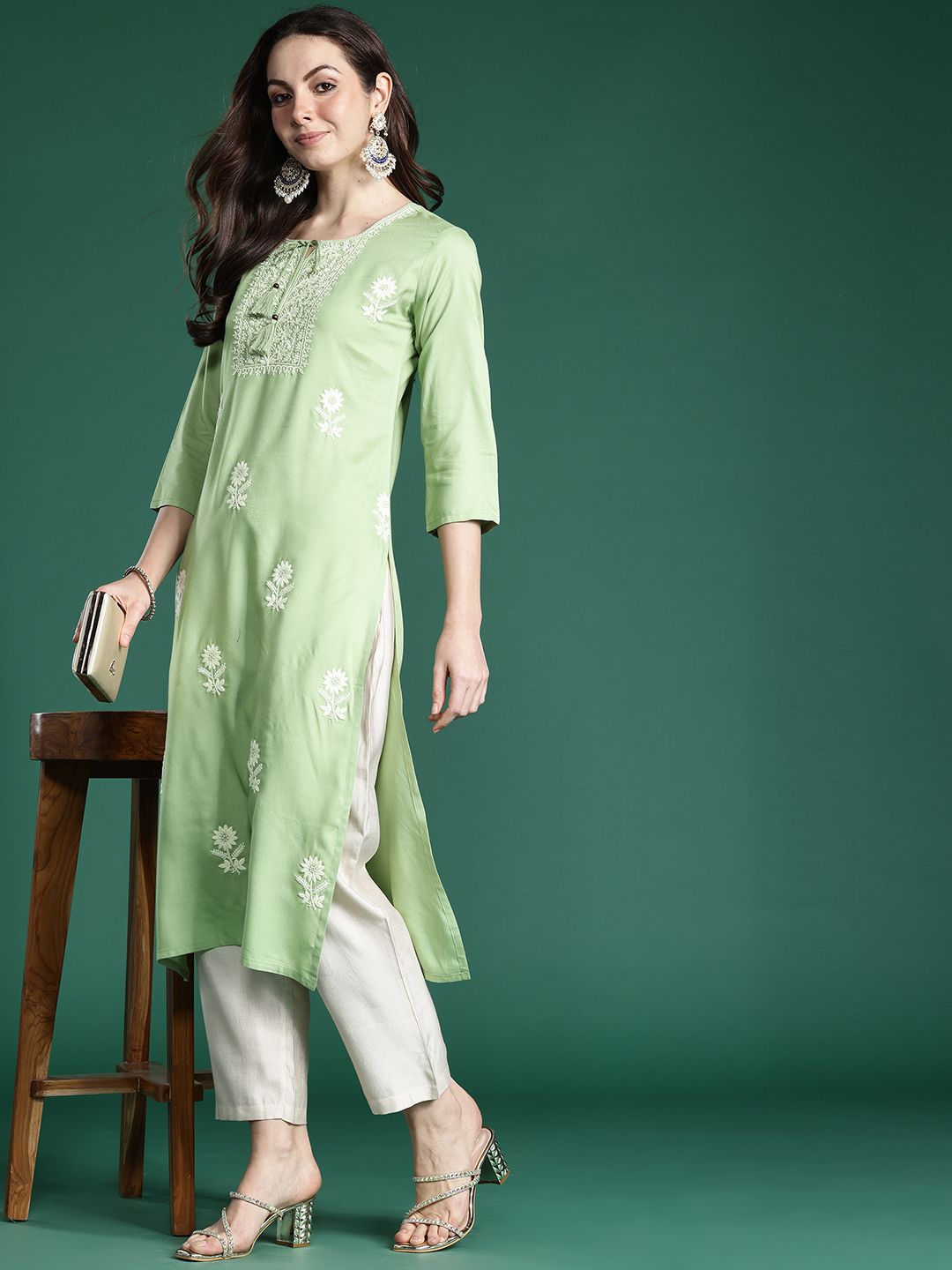 Indo Era Floral Embroidered Thread Work Kurta