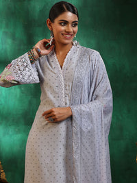 Libas Floral Printed Beads and Stones Straight Kurta with Trousers & With Dupatta