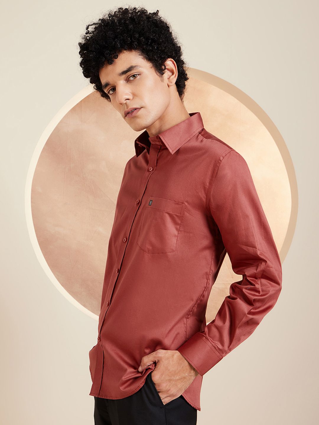 DENNISON Smart Solid Opaque Pure Cotton Satin Shirt