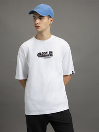 Bewakoof Lost in Nowhere Graphic Printed Drop-Shoulder Oversized Pure Cotton T-shirt