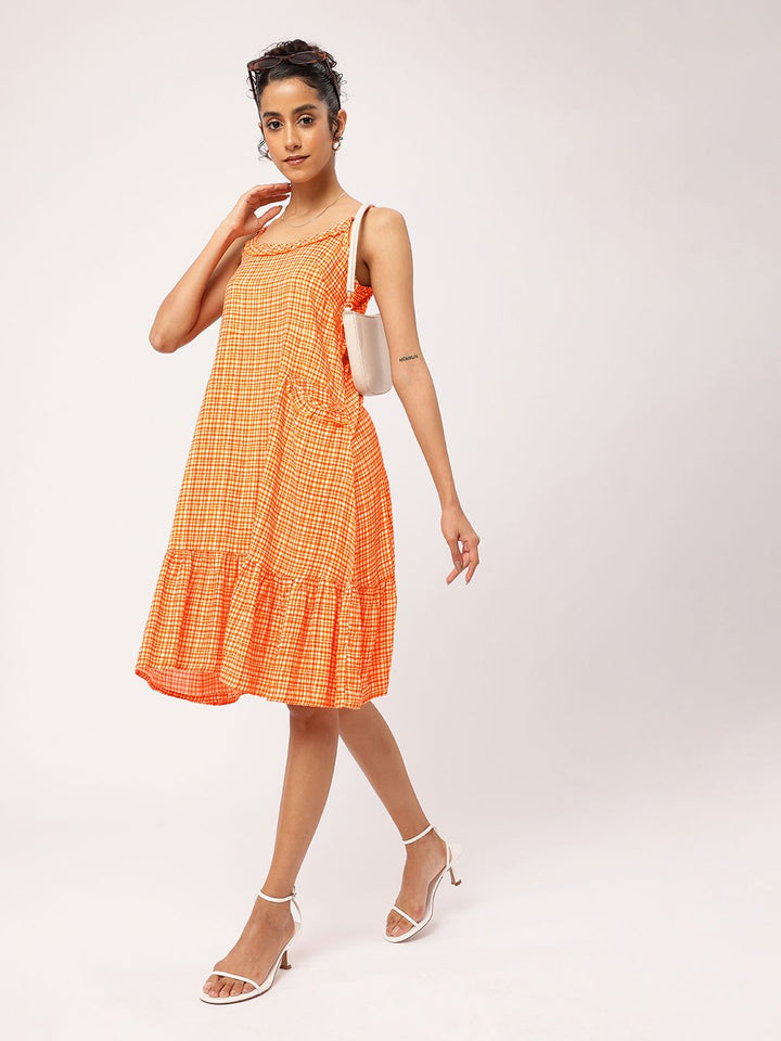 DressBerry Boho Edgy Core Shoulder Straps Checks A-line Dress