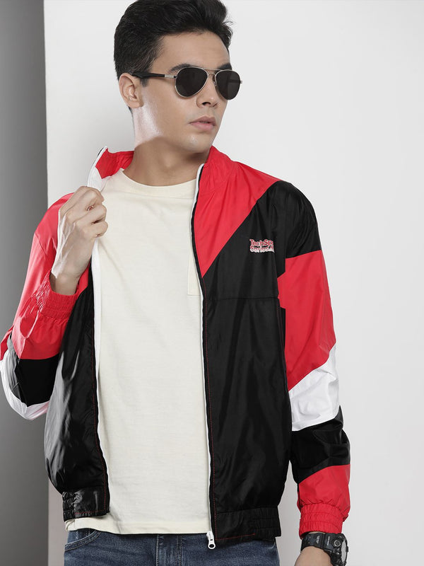 The Indian Garage Co Men Red & Black Colourblocked Outdoor Windcheater Tailored Jacket