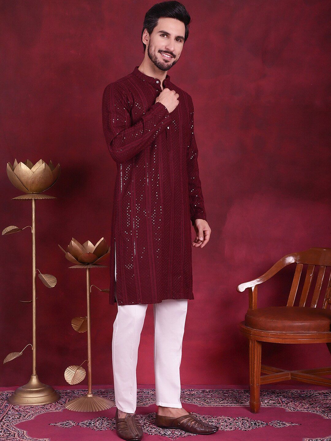 Jompers Sequinned Chikankari Kurta With Trouser