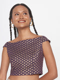 Global Desi Self Design Off-Shoulder Crop Top