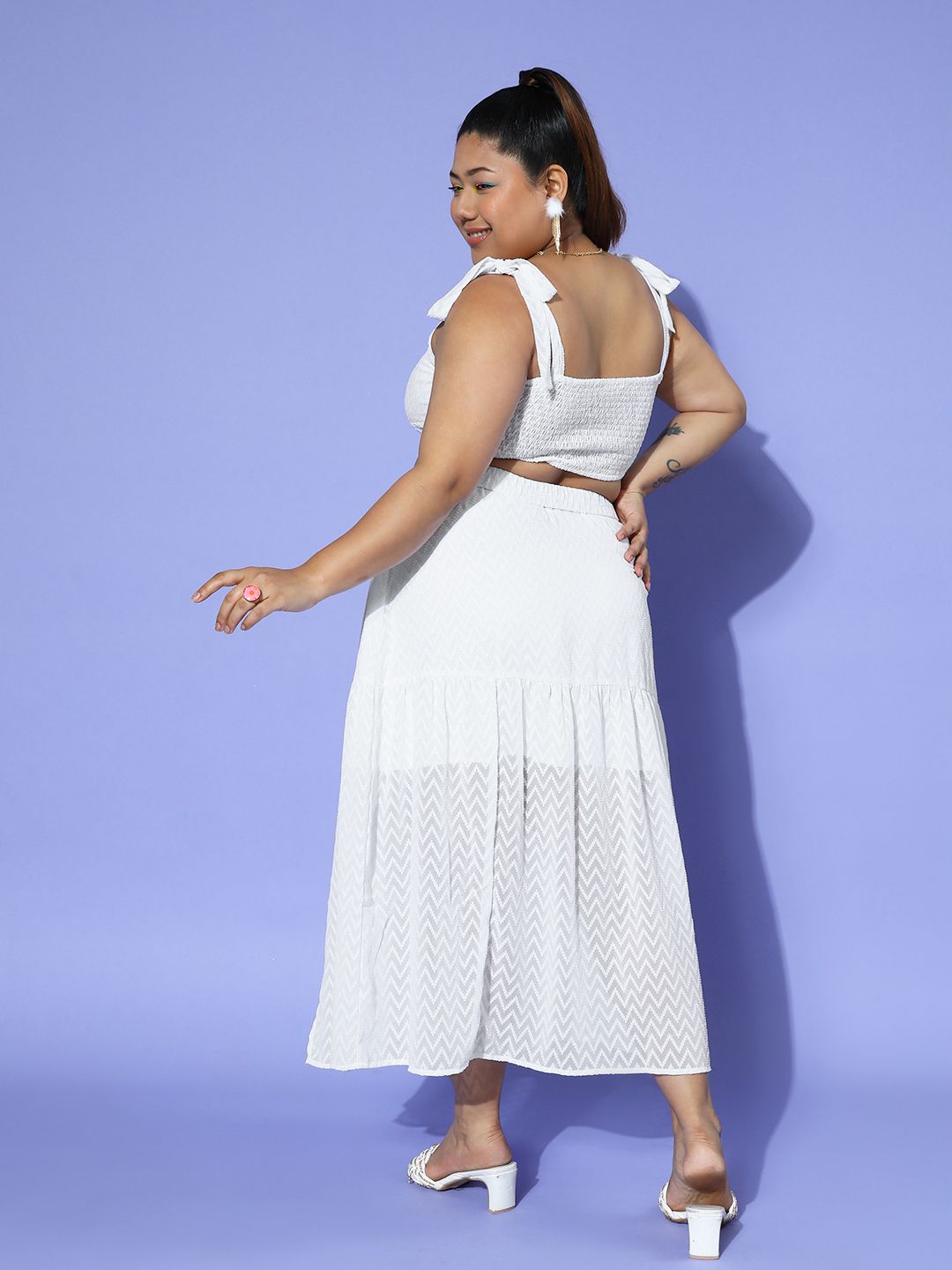 Berrylush Curve Solid Back Tie Shoulder Cami Top & Slit Skirt