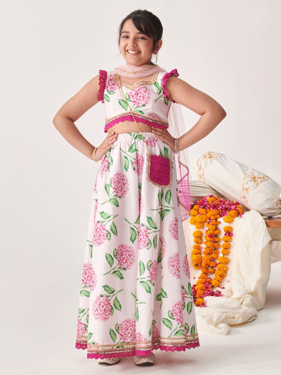 pspeaches Girls Printed Ready to Wear Lehenga & Blouse With Dupatta